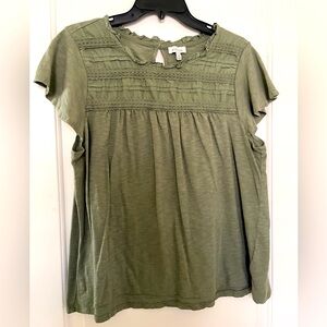 Ella Moss Smocked bodice short sleeve Xl blouse sage green